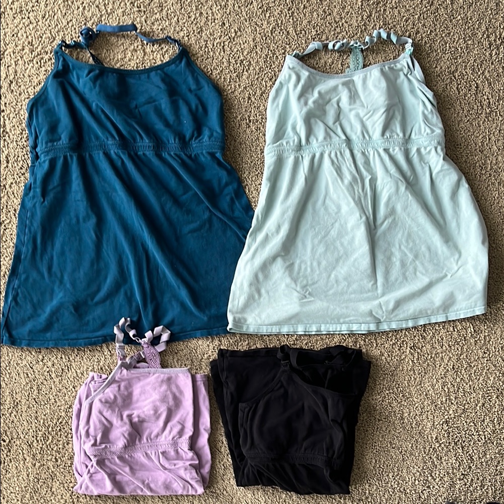 Set Of Four Halter Tops In Teal, Mint, Lavender, And Black
